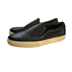 Vince Black Leather Slip On Farran Sneakers with Textured Leather